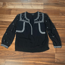 Lucky brand embroidered peasant top woman's flowy boho 3/4 sleeve casual shirt