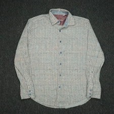 Robert Graham Shirt Mens Large White Abstract Classic Fit Flip Cuff Button