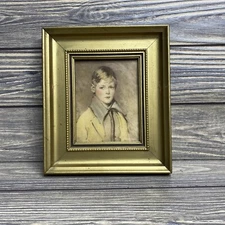 Vtg Peter by Arthur Garrett C & A Richards Gold Wood Frame Child Boy Picture 