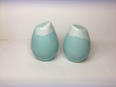 TURQUOISE DRIP PATTERN SALT & PEPPER SHAKERS VINTAGE