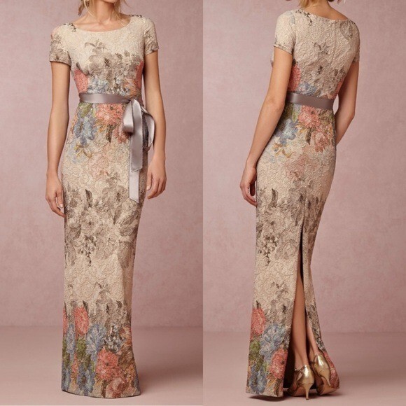 BHLDN Adrianna Papell Melinda Floral Textured BeltedMaxi Dress