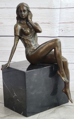 Signed Mavchi Bronze Statue Art Nouveau Deco Naked Girl Sculpture Figurine Deal