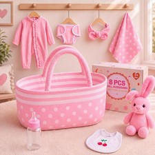 BABESIDE 8PCS Baby Doll Accessories Set with Bassinet for 17-22 Inch Dolls