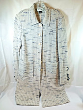 St. John long suit jacket, sz 12, nubby knit, white with navy streaks. DS07