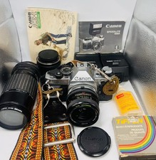 Canon AE-1 Program 35mm Film Camera Lot w/ Sigma Lenses 188A Flashes Tested