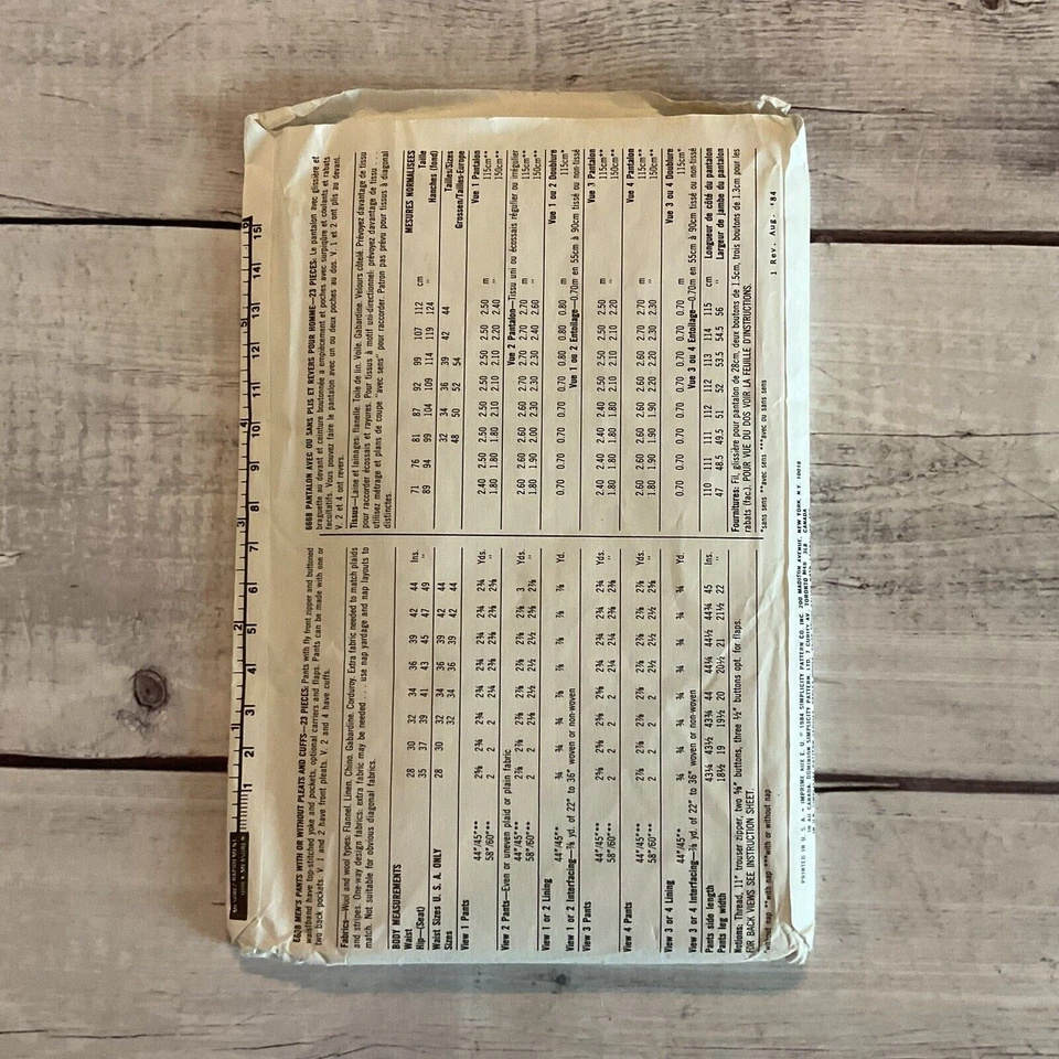 Simplicity 6668 Sewing Pattern Pants Trousers Flat Or Pleated Mens Sz 36 UNCUT - Image 2 of 4