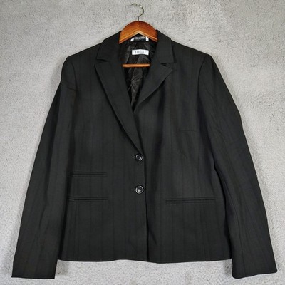 Marella Blazer Women's 10 Black Pinstripe Virgin Wool Blend Two-Button Italy