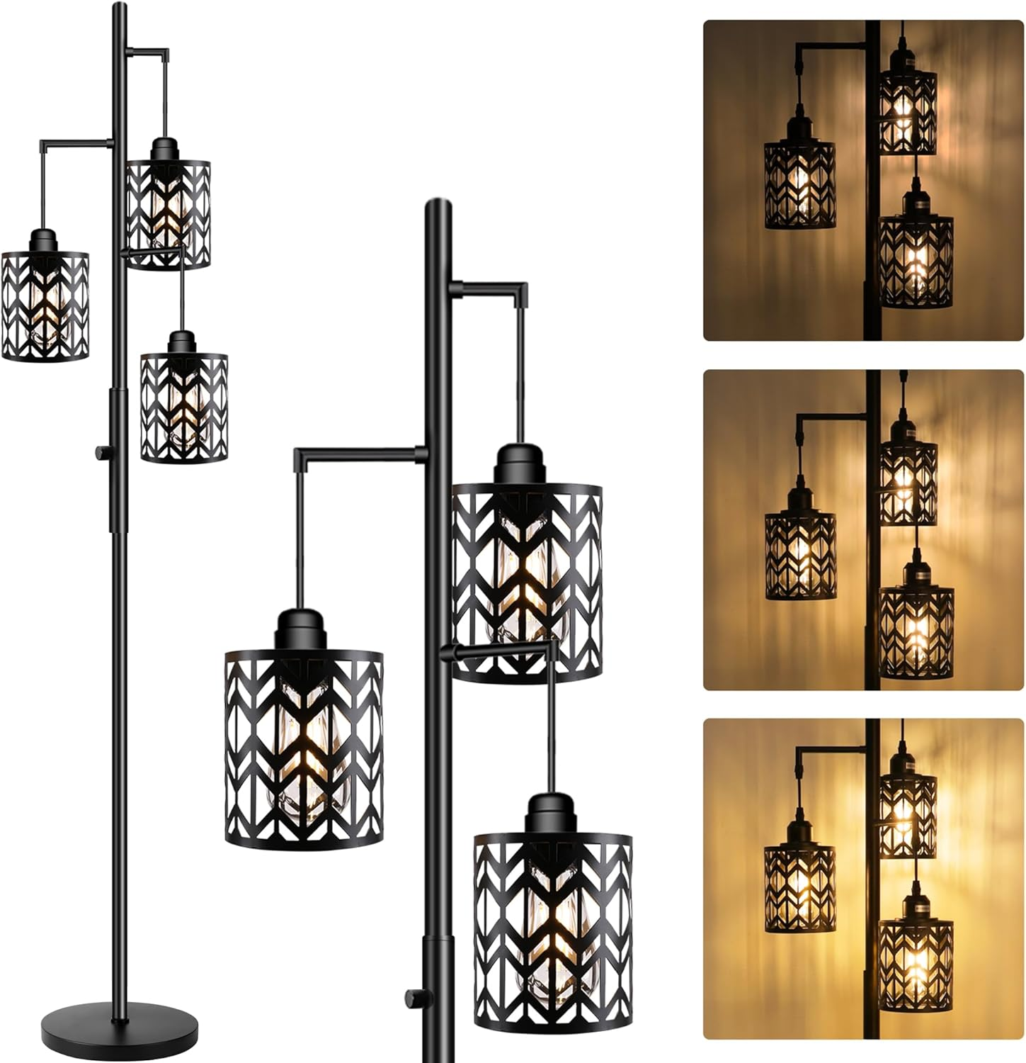 Dimmable Floor Lamp, Industrial Standing Floor Lamp for Living Room, Tall Farmho