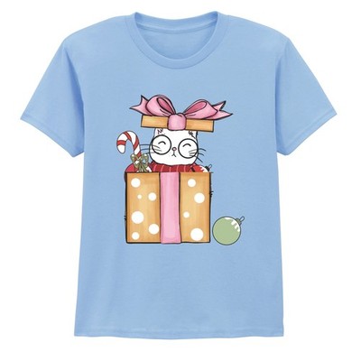 Süße Katze Geschenkbox Weihnachten Feiertage Kinder T-Shirt Festlich Tee