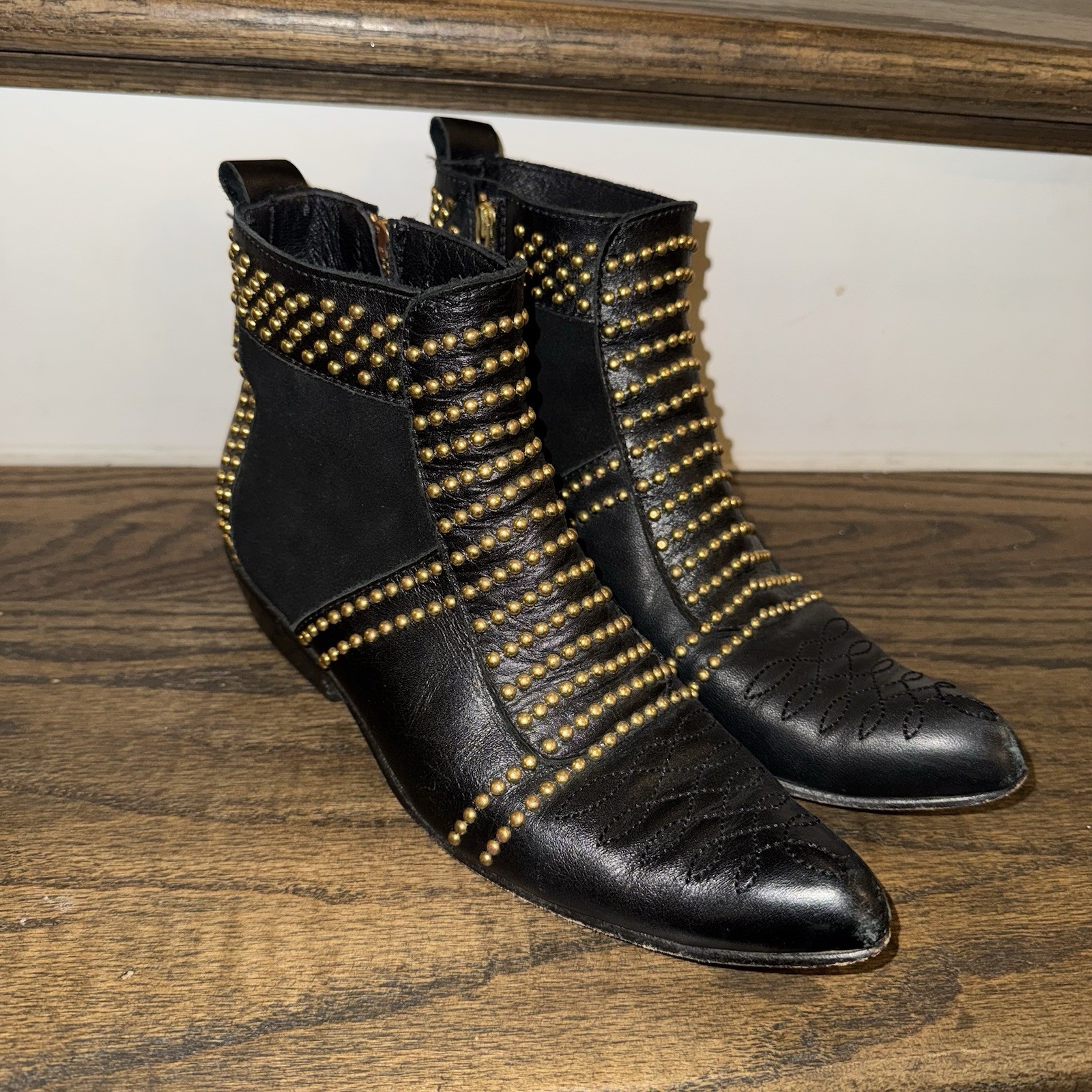 Anine Bing Charlie Boots Gold Studs size 36 black suede leather