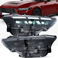 VLAND Projector LED Headlights Chrome For 2023-2026 Ford Mustang Sequential Turn