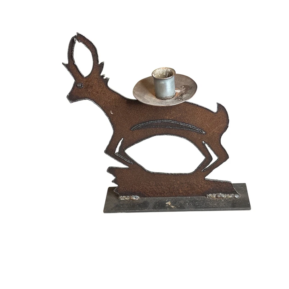Wrought Iron Bear Dear Elk Set Candle Holders Rustic Cabin Western Weathered - Image 2 of 4