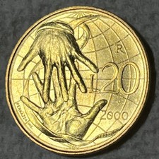 2000 San Marino 20 Lire Coin Solidarity Man Towards the Third Millennium