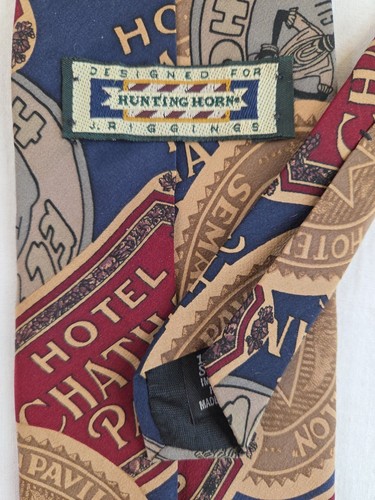 VTG Hunting Horn J Riggins Men's Silk Necktie Travel Luggage Tags Paris Navy Red - Picture 7 of 9