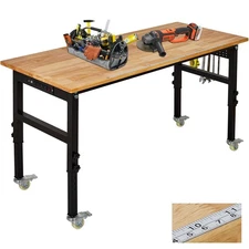 48" Adjustable Workbench Rolling Heavy-Duty Work Table w/ Wheels & Power Outlet