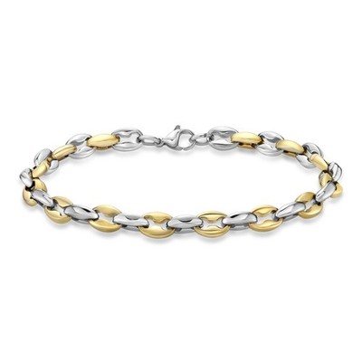 Two Tone Gold Ion Plated Stainless Steel Coin Link Chain Bracelet - 8.5 Inch
