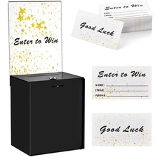 Acrylic Donation Box with Lock & Sign, 100 Raffle Tickets for Charity Voting