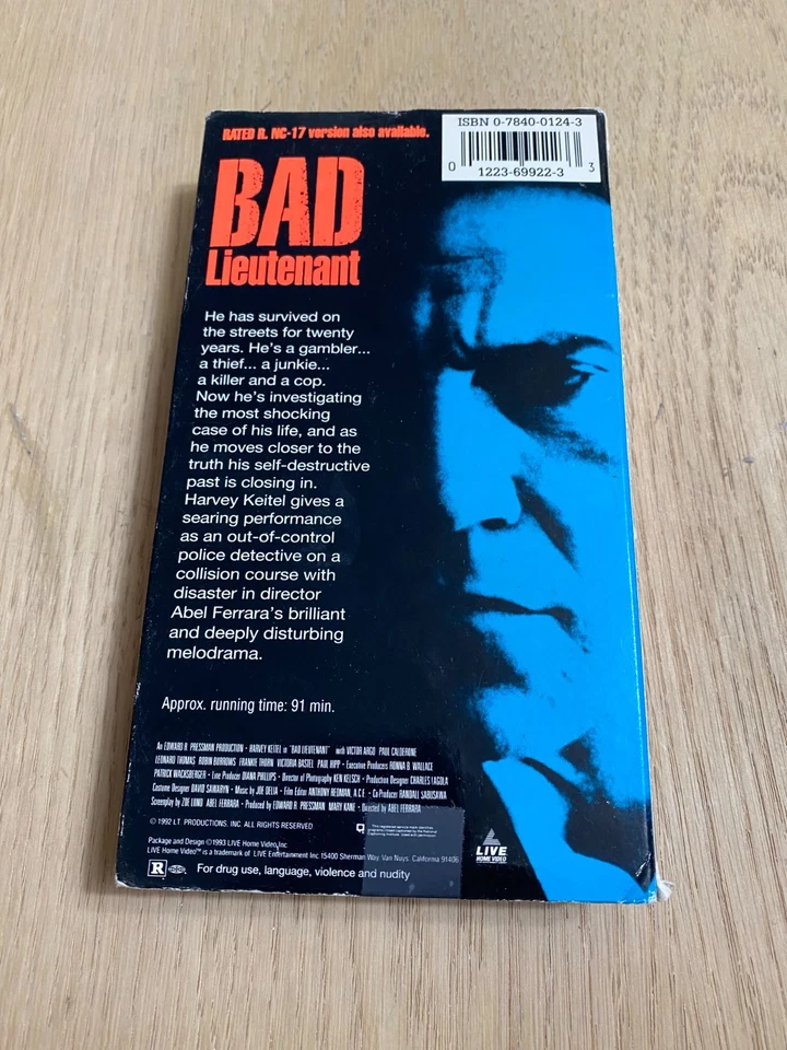 Bad Lieutenant (VHS, 1993, R Rated Version) Bad Cops Thriller Cult Classic - Image 3 of 4