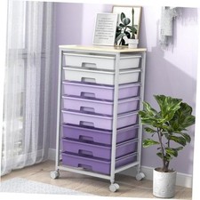 Rolling Cart with Drawers,Utility Cart With 8 Drawers and Wooden Purple