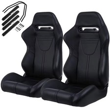 2 Pack Universal Car Bucket Racing Seats Reclinable With Dual Sliders Black