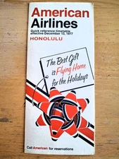American Airlines Honolulu City Timetable December 13, 1977