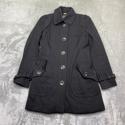 Vince Camuto Black Trench Coat Womens XS Gold Hardware Button Front Jacket
