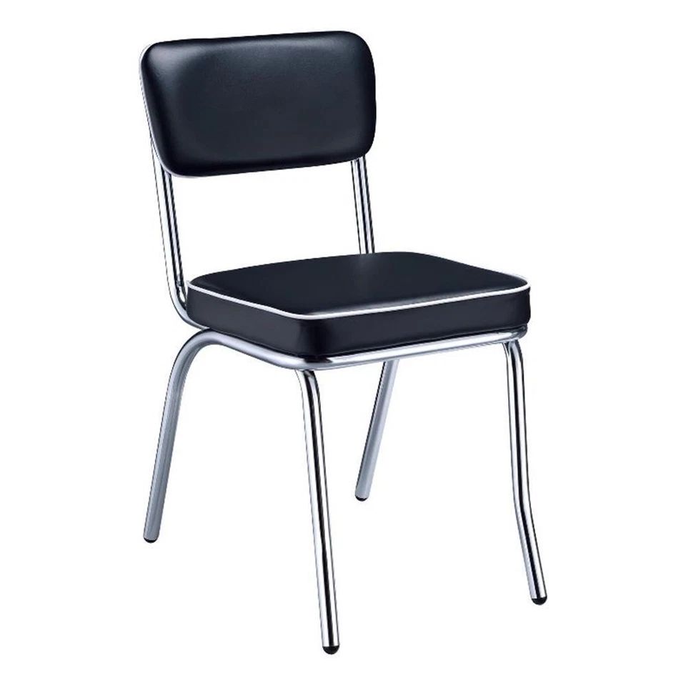 Silla auxiliar de comedor retro Coaster en negro y cromo (juego de 2) Foto 2 de 4