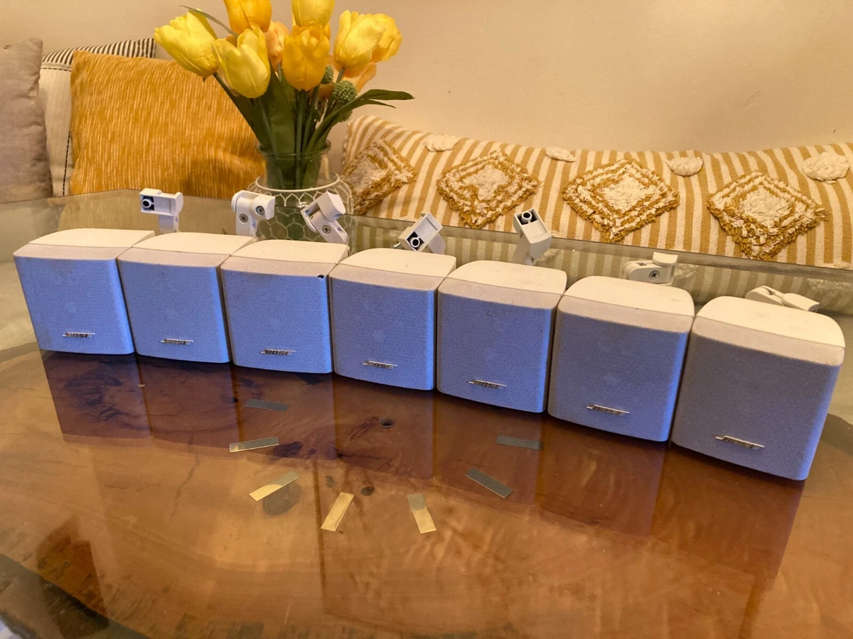 Set of 7 Bose Lifestyle Acoustimass Single Cube Speaker White 7 Mounts OEM