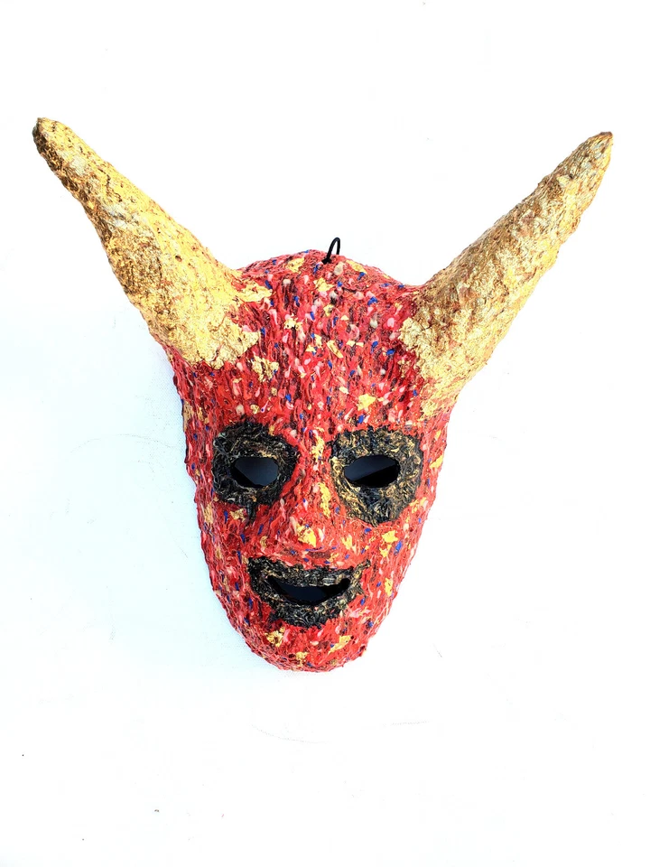Red Devil With Gold Leaf Horns Mask/Wall Art One of A Kind Handmade - Image 2 of 4