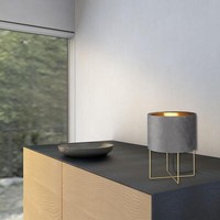 Fischer & Honsel Aura Tischleuchte E27 Stoffschirm Grau Samt, Goldfarben Gold 50