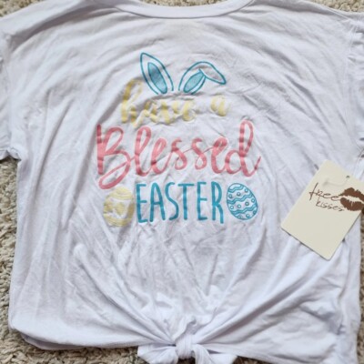 Free Kisses (Brand): ''Blessed Easter'' Cropped T-Shirt, Size Womens S, White, NWT