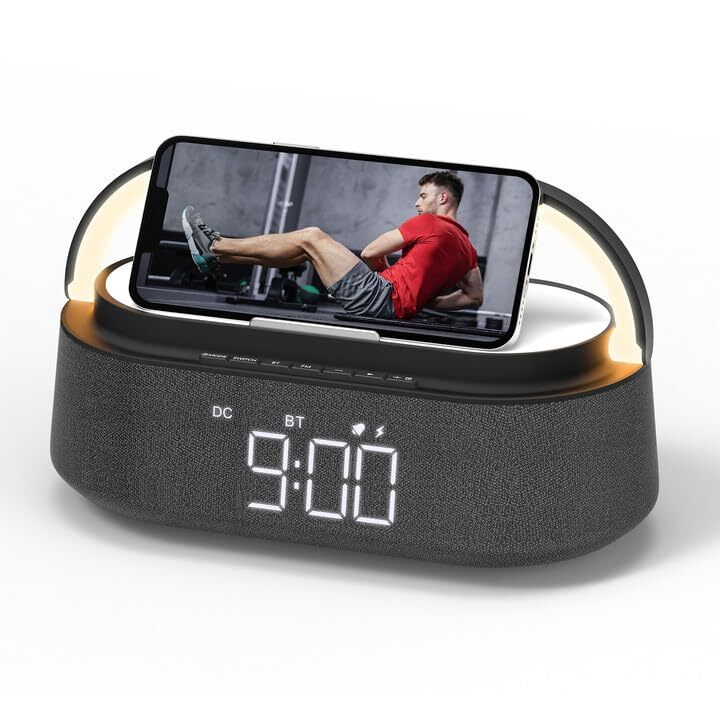 Bluetooth Speaker With Wireless Charger Fm Radio Adjustable Led Night Light Dual-image