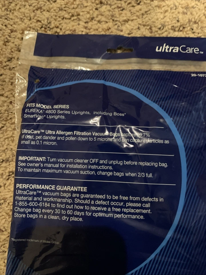Bolsas de aspiradora Ultra Care Eureka RR 3 bolsas 20-1073 NUEVO SELLADO ~ 61115B 63295A 62437 Foto 3 de 4