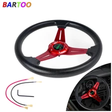Drifting Racing Steering Wheel 340 mm Aluminum 6cm Deep Dish Universal Red