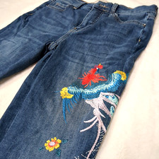 Free People Jeans W Sz 25 Embroidered Floral Frayed Hem Boho Skinny Casual Denim