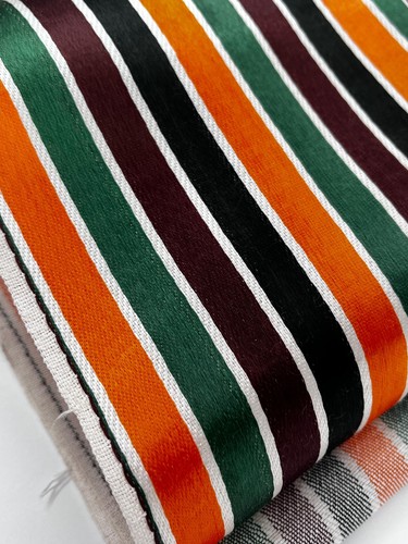 Multi Color Stripes Satin Silk Thick Weave, Upholstery Luxury Fabric By 2 Meters - Picture 13 of 14