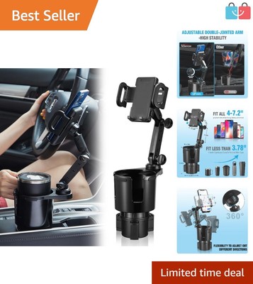 Sturdy 2-in-1 Car Cup Holder Expander with Phone Holder - Fits All Vehicles