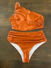 Women's 2-Piece One Shoulder Swimsuit - Burn Orange - Sz M