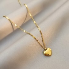 Chain Necklace with Heart Shape Love Pendant Stainless Steel Gold Color Women