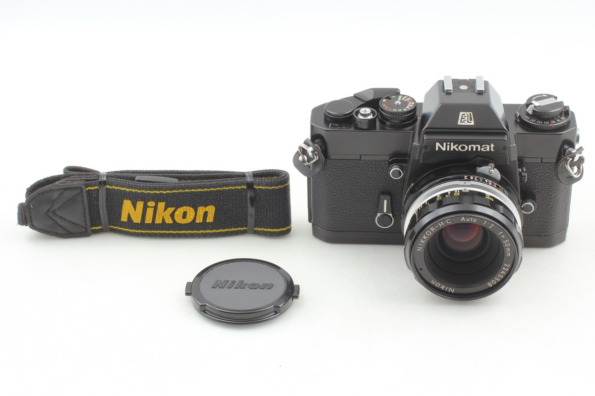 動作確認済 Nikomat EL NIKKOR-H.C 50mmレンズ MINT w/Strap] Nikon Nikomat EL Black SLR + Nikkor H.C 50mm f