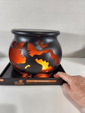 Halloween Black Witch Cauldron 9.25" Battery Operated Flaming Light Up LED NIB