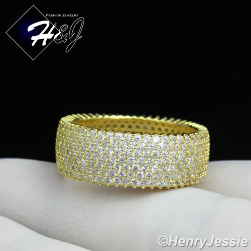 925 STERLING SILVER FULL CUBIC ZIRCONIA 8MM GOLD PLATED WEDDING BAND ...