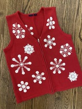 Vtg Simple Classic Red Zippered Ugly Christmas Sweater Vest S M