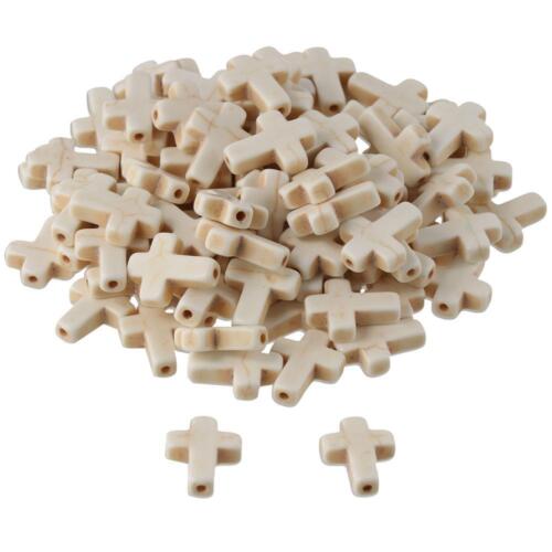 100Pcs 0.6inch Synthetic Stone Bead Charm White Cross Beads Dangle  for Earring - Foto 1 di 11