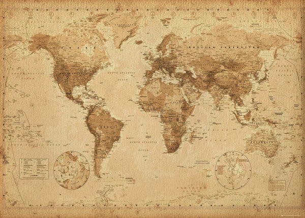 額装品/Old World Map Blue/ポスター Old World Map Blue – Decorus Art