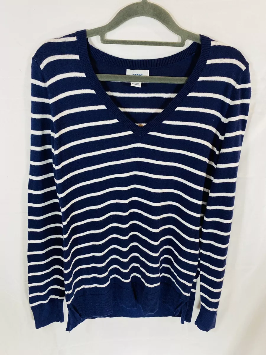 Old Navy Sweater Womens Small Blue White Striped V Neck Pullover Ladies