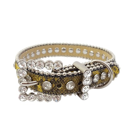 Genuine Leather Crystal Dog Collar in Yellow Python