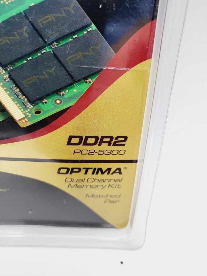 Kit PNY 2 GB (1 GB cada uno) DDR2 PC2-5300 Optima Kit de memoria de doble canal (NUEVO) Foto 3 de 4