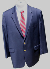 Lauren Ralph Lauren 2 Button Blazer Mens 48L Navy Gold Logo Buttons 100 Wool