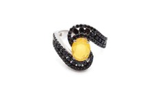 Sterling Silver 925 Ethiopian Opal Black Tourmaline Ring Size 9